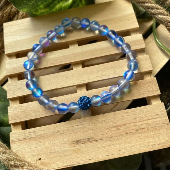 Mystic Sky Blue Aura Quartz Rhinestone Bracelet - Picture 3 of 4